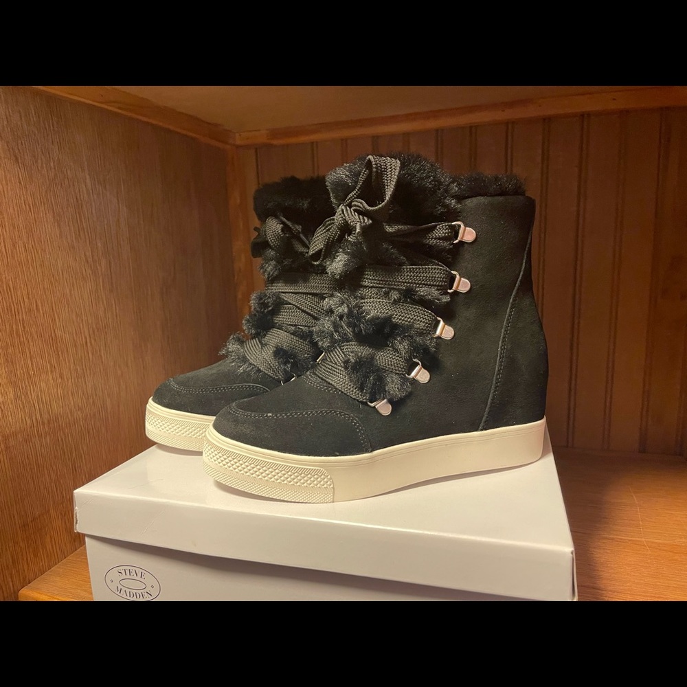 Womens Steve Madden Wharton black suede boots